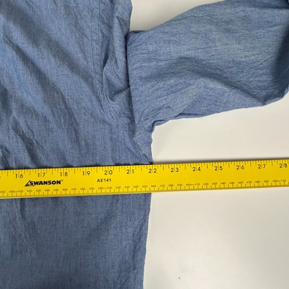 Faconnable Shirt Mens L Chambray Contempory Blue Corduroy Yoke Roll Tab Sleeve - Picture 10 of 16